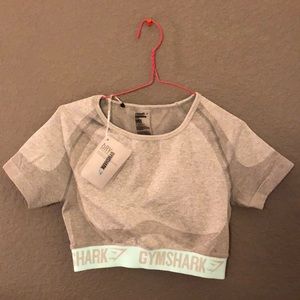 Gymshark Flex Crop Top- Grey/Turquoise (MEDIUM)